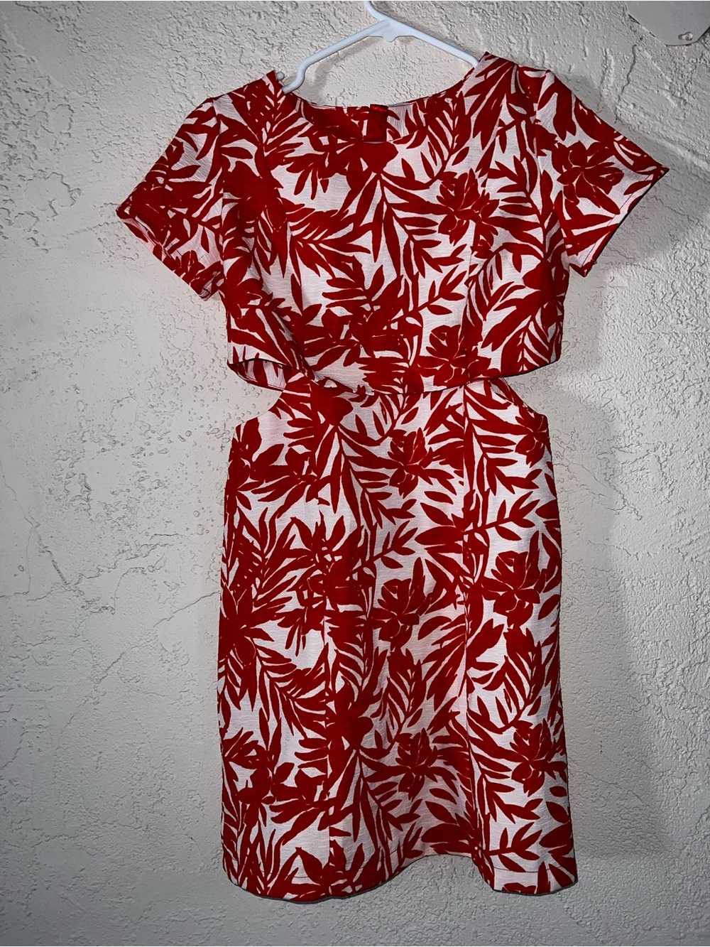 Red and White Floral Cutout Women's Dress